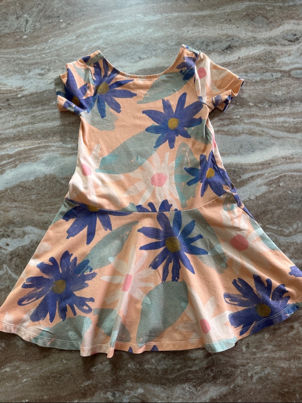 Tea Collection Peach Dress with Blue Floral Print